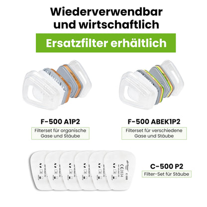 AirGearPro G-500 Atemschutzmaske mit A1P2 Filter und Schutzbrille