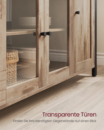 VASAGLE Sideboard Landhaus 3 Türen eichenbraun-schwarz LSC096B50