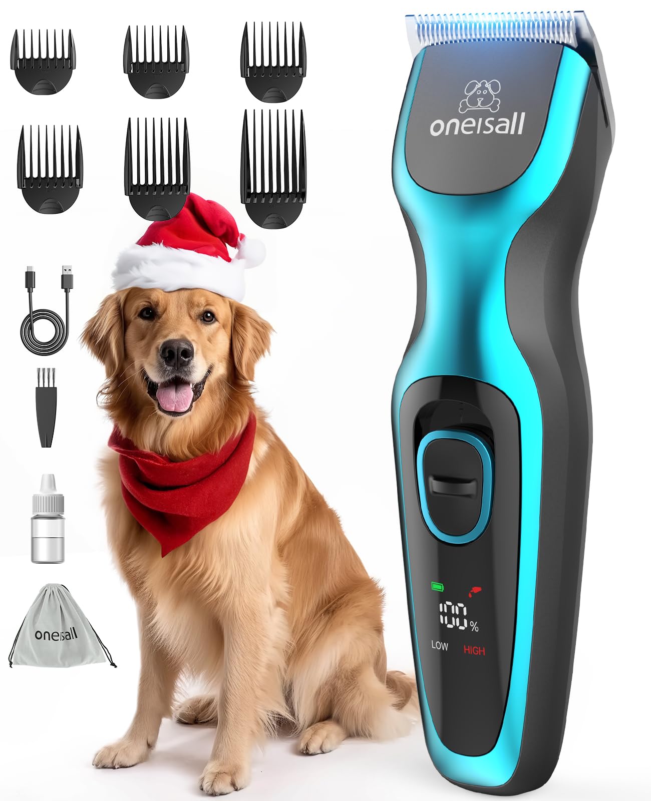 oneisall Hundeschermaschine DTJ – leise Profi-Tierschermaschine mit Edelstahlklinge und LED-Anzeige
