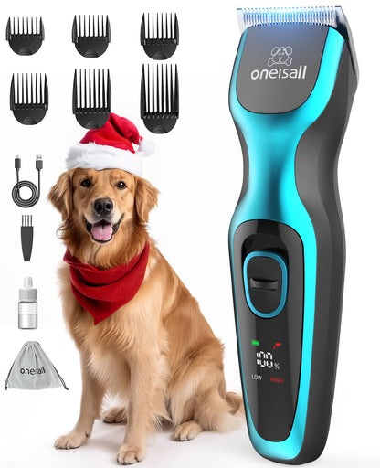 oneisall Hundeschermaschine DTJ – leise Profi-Tierschermaschine mit Edelstahlklinge und LED-Anzeige