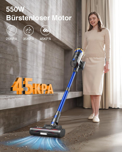 Akku Staubsauger 550W mit Display, Anti-Tangle-Bürste, 1,6 L, 65 Min