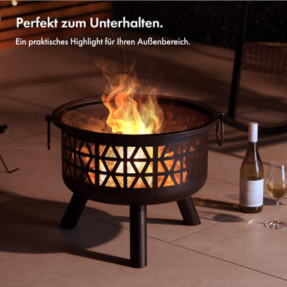 VonHaus Geo Feuerstelle, Feuerkorb aus Stahl mit Funkenschutz