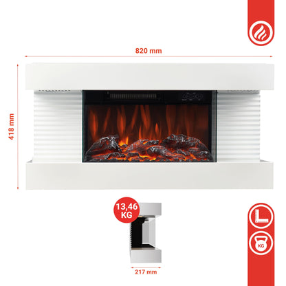 KAMINIO Liz Elektrischer Wandkamin Heizung 3D Flammen - Weiss