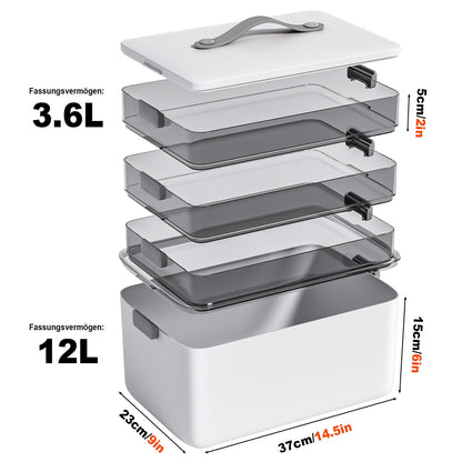 MOPUP Medikamentenbox mit Tragegriff, 4 Ebenen, 37 x 23 x 32 cm