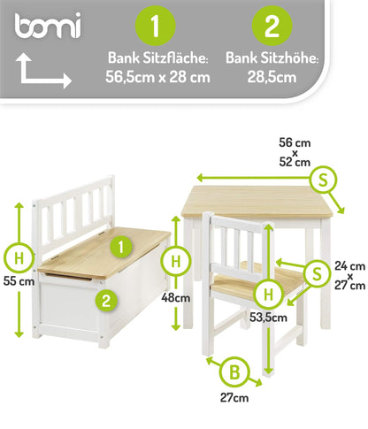 Bomi Kindersitzgruppe Anna mit Spielzeugkiste – Weiss Natur