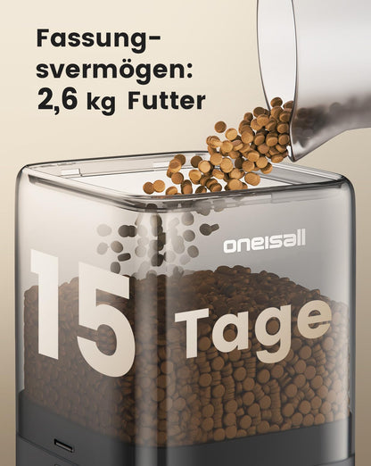 oneisall Futterautomat Katzen 5L, 2 Edelstahlnäpfe, 1-6 Mahlzeiten