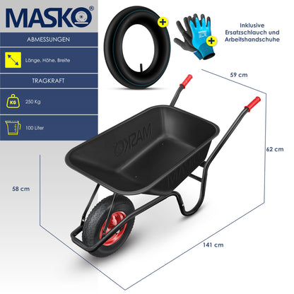 MASKO Schubkarre 100L 250kg Luftreifen Stahlfelge verzinkt