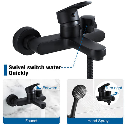 Wannenarmatur Duschsystem Schwarz – Komplettset mit Handbrause