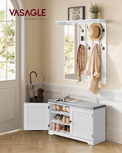 VASAGLE Schuhbank mit Wandgarderobe, Garderoben-Set mit Spiegel, weiss