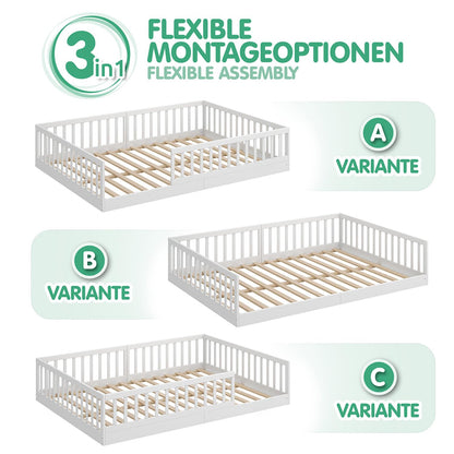 CADANI Timi 2in1 Bodenbett 120x200 cm Kiefer Massivholz Natur