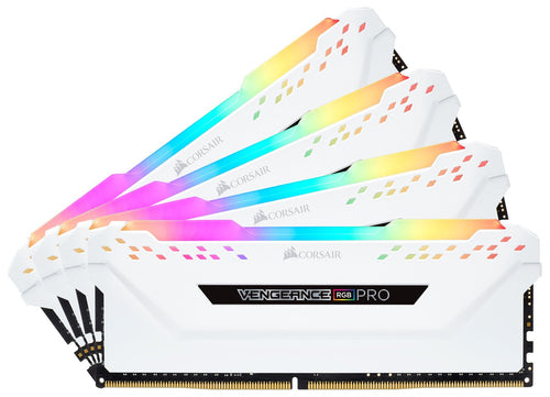 Corsair Vengeance RGB PRO DDR4 RAM 32GB 3200MHz - Weiss: Weißer RAM-Riegel mit RGB-Beleuchtung als schneller PC-Arbeitsspeicher.