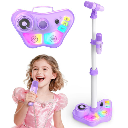 Dislocati Karaoke Maschine Kinder DM507 mit 2 Bluetooth-Mikrofonen, verstellbarer Ständer