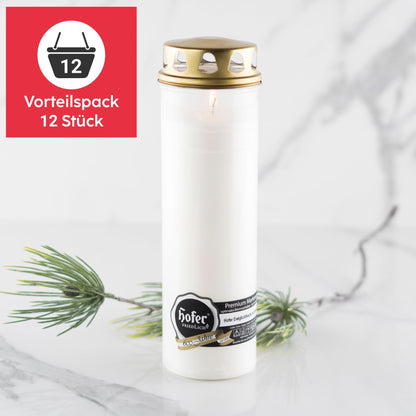 Hofer Friedlicht Grabkerzen mit Deckel, weiss, 12er Set, 120-140 Std.