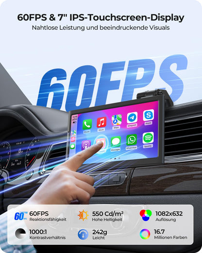 Krunia 7" Drahtloses Tragbares Auto Display für CarPlay & Android