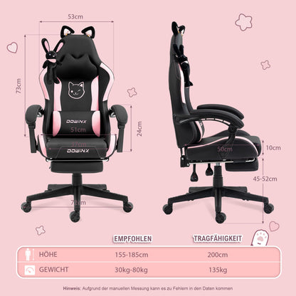 Dowinx Gaming Stuhl Süsse Katze Edition - Ergonomisch Schwarz