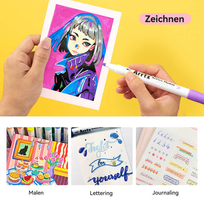 Arrtx Acrylstifte 120 Farben – Pinselspitze Wasserfest für Steine