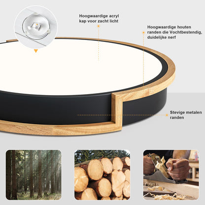 Vikaey LED Deckenleuchte Schwarz 40cm Holz 36W 4000K