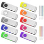 ABLAZE USB Stick 8GB 10er Pack USB 2.0 mit Schlüsselbändern, zehn farbige Speichersticks mit Metall-Drehkappe