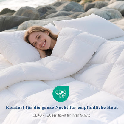 APSMILE Daunendecke 200x200 - Ganzjahres, Bio-Baumwolle, Weiss