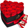 QHHENTOO Infinity Rosen Herzbox, 17 konservierte Rosen in Rot, schwarze herzförmige Geschenkbox