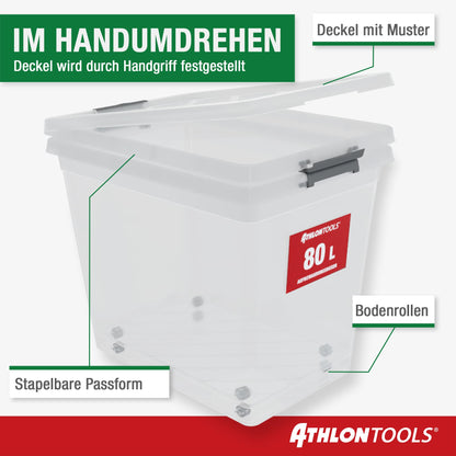 ATHLON TOOLS 4x 80L Aufbewahrungsboxen transparent lebensmittelecht