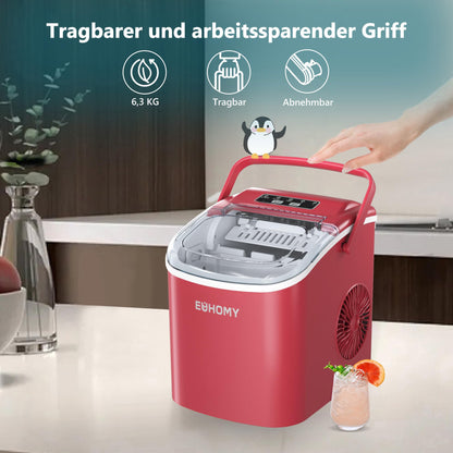 EUHOMY Eiswürfelmaschine Klein, 12 kg/Tag, Selbstreinigend, Rot