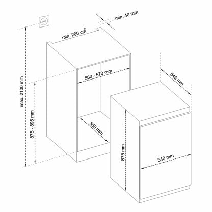 TELEFUNKEN EK88S134E Einbaukühlschrank ohne Gefrierfach, 88cm