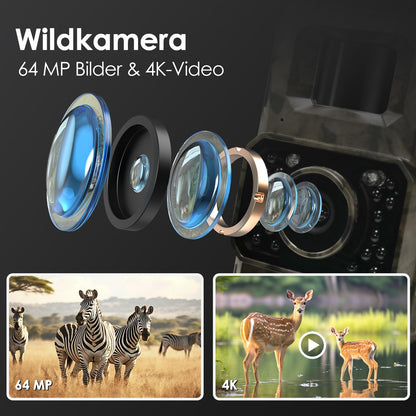 MAXDONE Wildkamera PH960W 4K 64MP WLAN Nachtsicht mit Bewegungsmelder