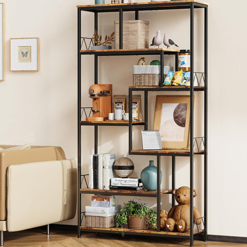 Bealife Versetztes Bücherregal 5-stöckig Industriedesign Retro. Schwarz-braun. Zur Buchlagerung und Dekoration.