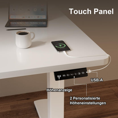 JUMMICO Höhenverstellbarer Schreibtisch Steh-Sitz - 110x60cm Weiss