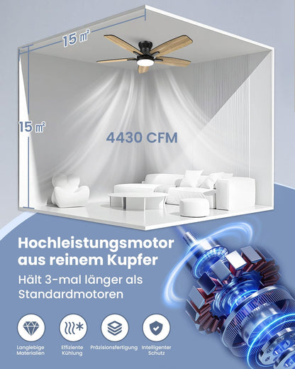 Airwit 106cm Deckenventilator mit Licht und Fernbedienung