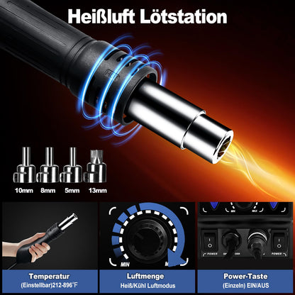 Yofuly 8786D 2-in-1 Heissluft Lötstation - 750W mit 5 Spitzen