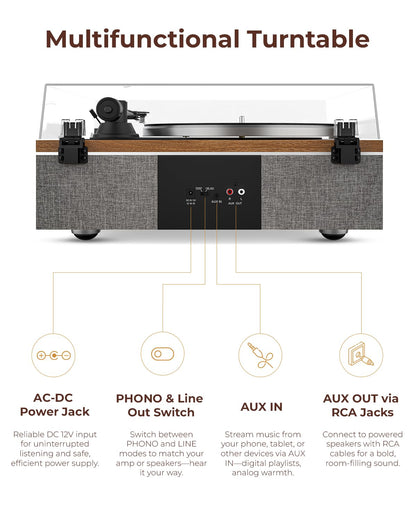 Qlearsoul ONE-S All-in-One Plattenspieler mit Bluetooth - Nussbaum