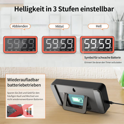 VOCOO Küchentimer digital, 19,8 cm LED-Anzeige, Magnet, Schwarz-Orange