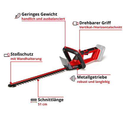 Einhell Akku-Heckenschere GC-CH 18/50 Li PXC – 4.0 Ah Set