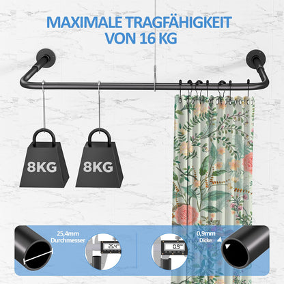 Tuqaki Duschvorhangstange U-/L-Form, verstellbar, schwarz