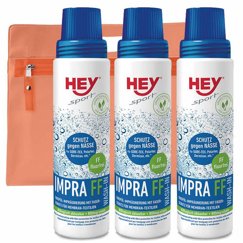 Hey Sport Impra Wash Imprägniermittel 3 x 250 ml mit Kulturbeutel, Wash-In-Imprägnierung für Funktionstextilien
