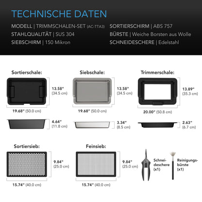 AC Infinity Trim Tray Set – Trimtablett Gross 50 cm 3 Schalen 2 Siebe