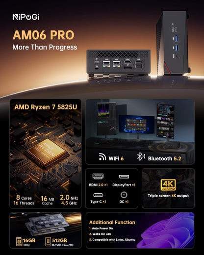 NiPoGi AM06 PRO Mini PC - Ryzen 7 5825U, 16GB/512GB SSD