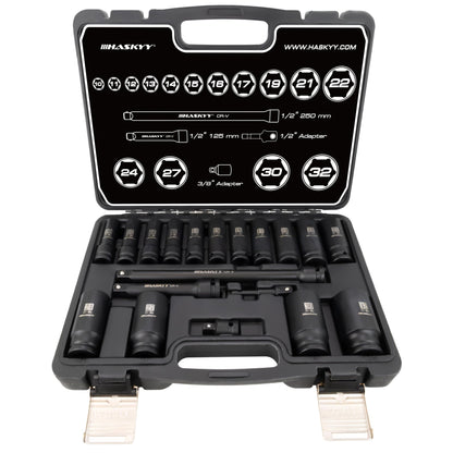 HASKYY Kraft Schlagschrauber Nüsse Satz 19-tlg. 1/2" 10-32mm
