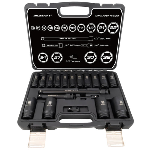 HASKYY Kraft Schlagschrauber Nüsse Satz 19-tlg. 1/2" 10-32mm