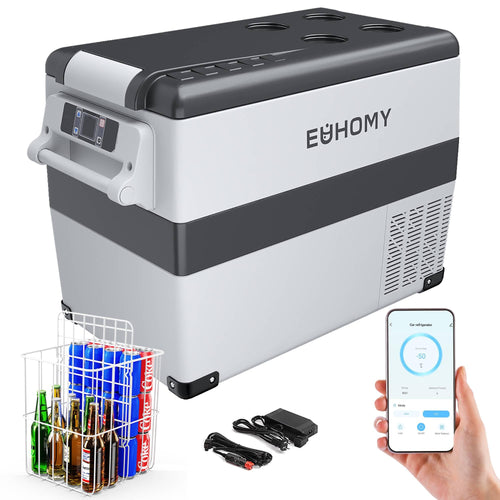 EUHOMY Kompressor Kühlbox 40L CF-45 mit App-Steuerung, 12V/24V – tragbar mit zwei Zonen und LCD-Panel