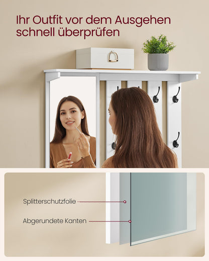 VASAGLE Schuhbank mit Wandgarderobe, Garderoben-Set mit Spiegel, weiss