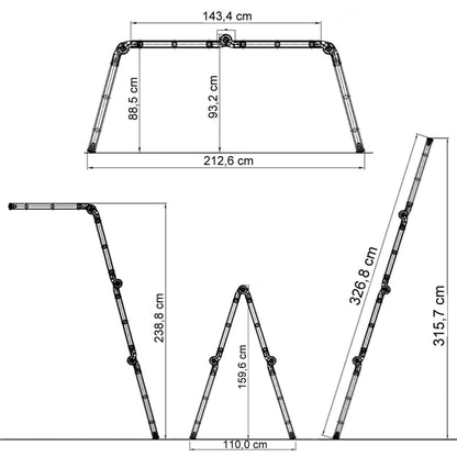 hjh OFFICE 801202 SOLID W3 Mehrzweckleiter - 12 Stufen, Silber