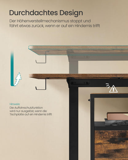 SONGMICS Elektrischer Stehschreibtisch 140x60 cm – Vintagebraun LSD134K01