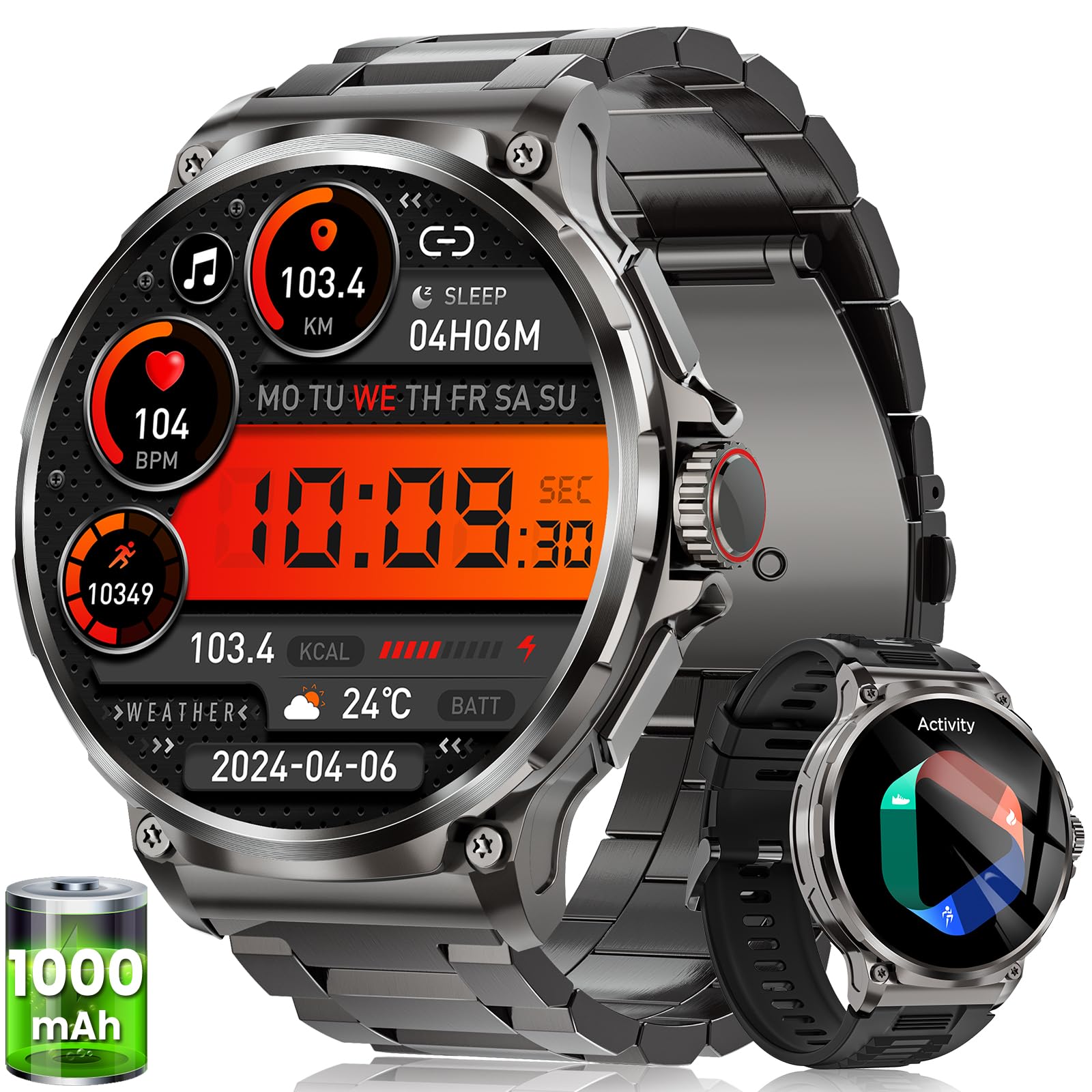 BANLVS V69 Smartwatch Herren mit Telefonfunktion, 5ATM, Schwarz – AMOLED-Touchscreen