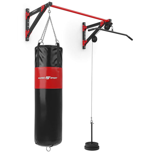 Marbo Sport MH-D204 Klimmzugstange 3in1 Wandmontage. Schwarze, stabile Stahlkonstruktion mit Multigriffen für effektives Oberkörpertraining zu Hause.