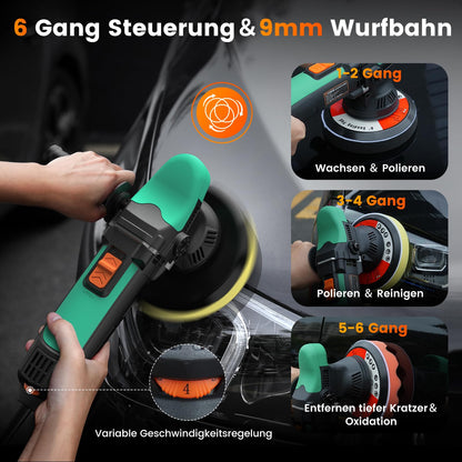ETOOLAB Auto Poliermaschine Exzenter - 900W 15mm Hub 150mm Pads