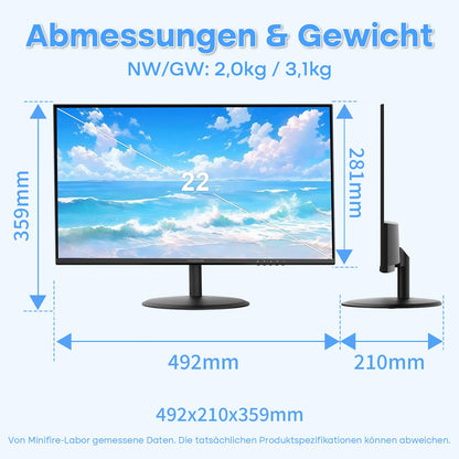Minifire MF22X3AH 22 Zoll Monitor FHD 1080p 120 Hz FreeSync schwarz