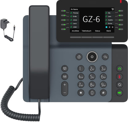 GEQUDIO VoIP Telefon GZ-6 - Fritzbox & Telekom kompatibel. Schwarzes IP-Telefon mit Hörer für Voice over IP Telefonie.